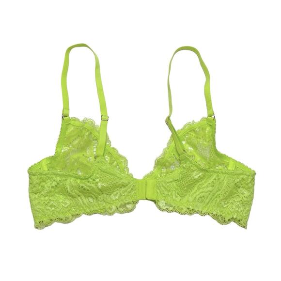 Savage X Fenty Alien Animal Unlined Lace Plunge Bra Twisted Lime Green Size 34B - Picture 2 of 3